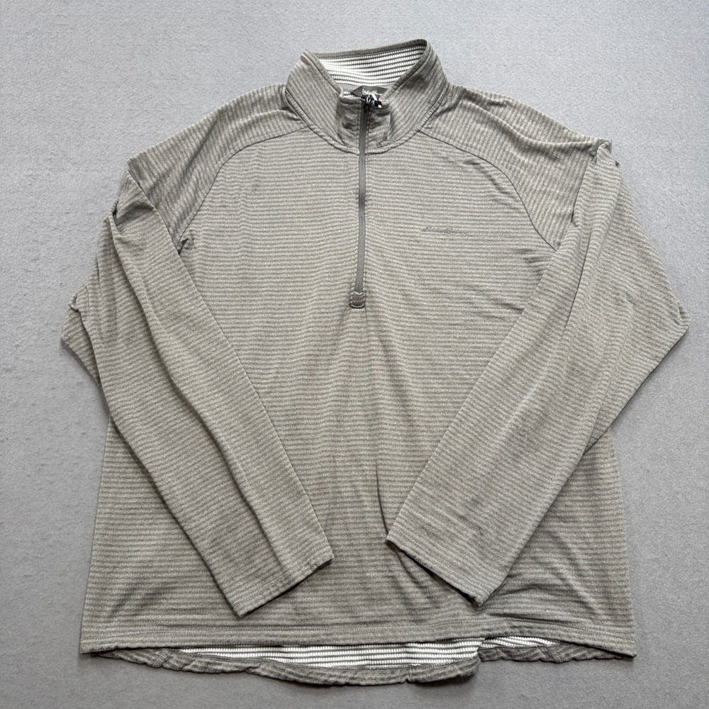 Eddie Bauer Sweater Men's XL Gray Grid Lined Quarter Zip Pullover Lightweight